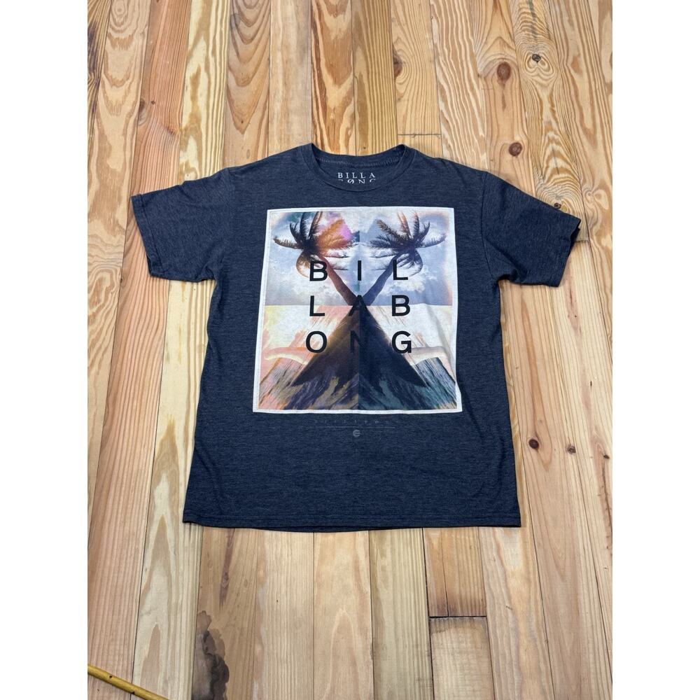 Billa Bong T-Shirt Men Medium Graphic Print Logo Gray Cotton Blend Palm Trees